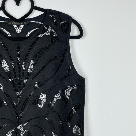 Zara Basic Black Cropped Lace Fringe Hem Sleeveless Boho Top Size XS - Picture 6 of 9